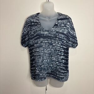 Eileen Fisher Womens Small Sweater Short Sleeve Blue Gray Knit Top Cotton Blend